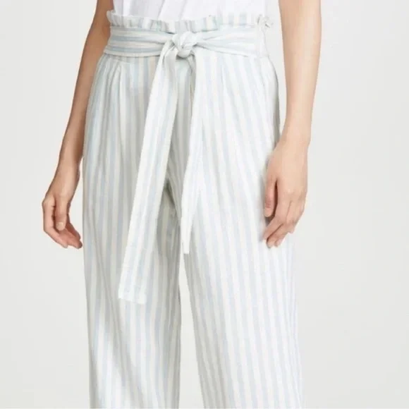 Madewell Huston blue and ivory tie waist wide leg cropped pants size X small - Picture 4 of 12